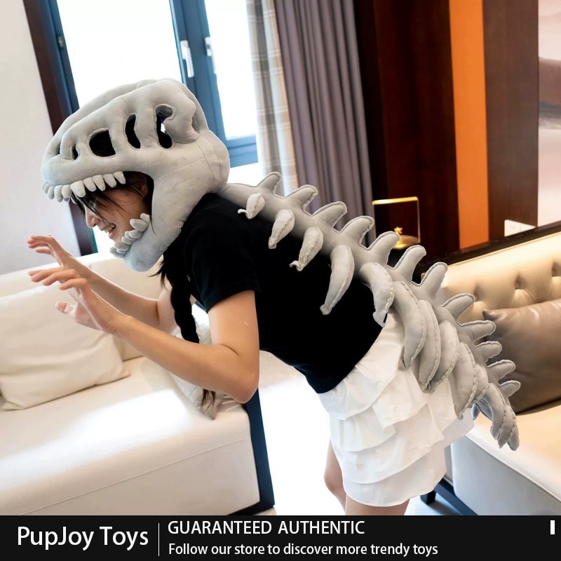 Cosplay Fire Prop - قبعة ديناصور هيكل عظمي قطيفة كاملة،